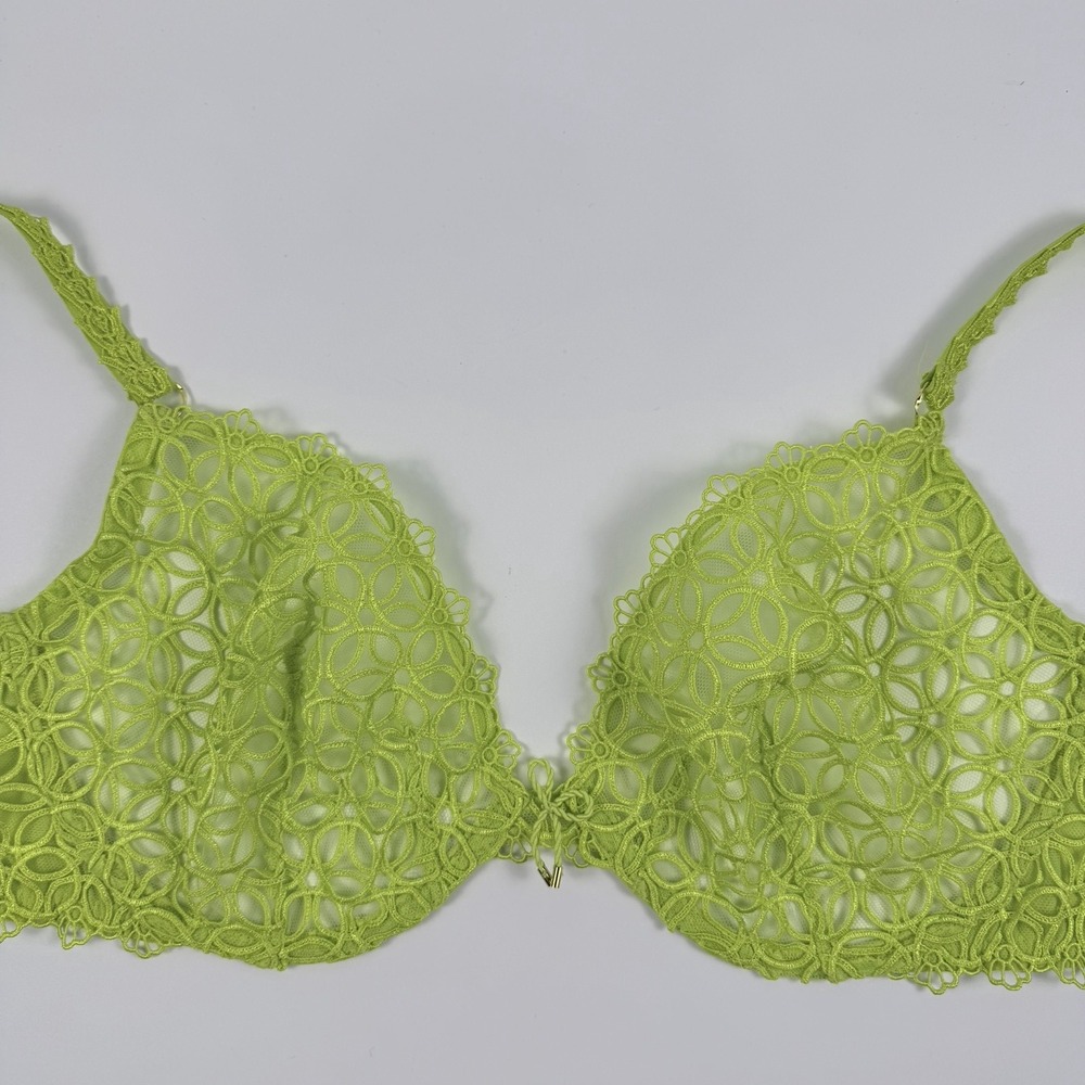 Victoria's Secret Geo Daisy Lace Balconette Unlined Bra Lime Green 36DD NWT